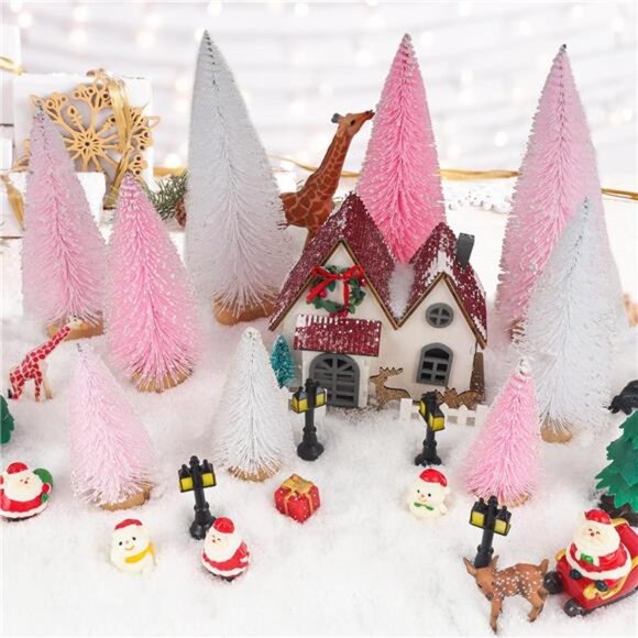 9 Pcs Pink Color Mini Sisal Bottle Brush Trees Small Artificial Christmas Tree - Picture 7 of 8